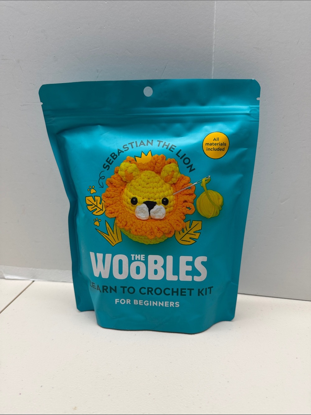 The Woobles Learn to Crochet Kit - Sebastian the Lion - Teal & Orange. NEW